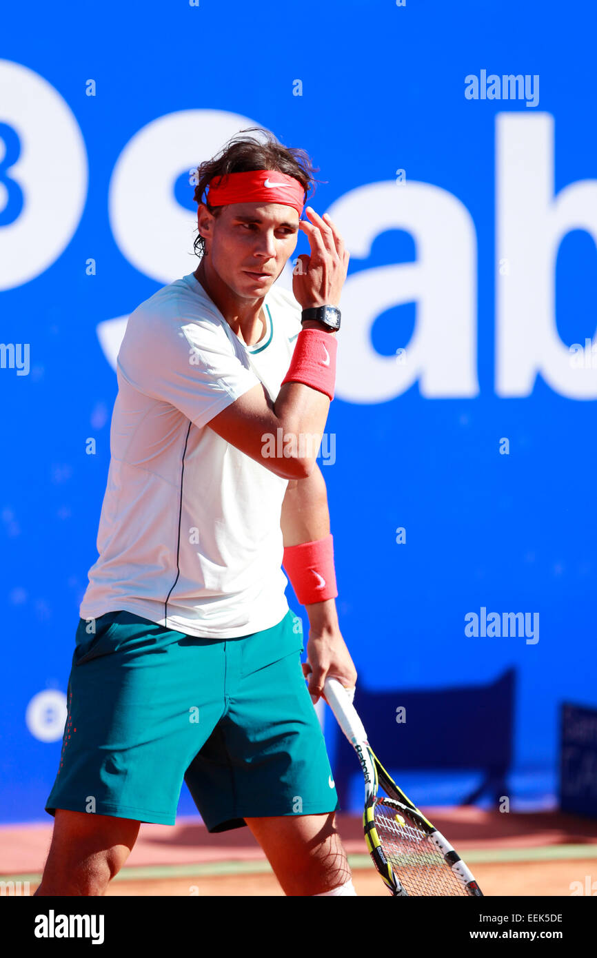 Lo spagnolo giocatore di tennis Rafael Nadal giocando a Banc Sabadell ATP open a Barcellona, Spagna Foto Stock