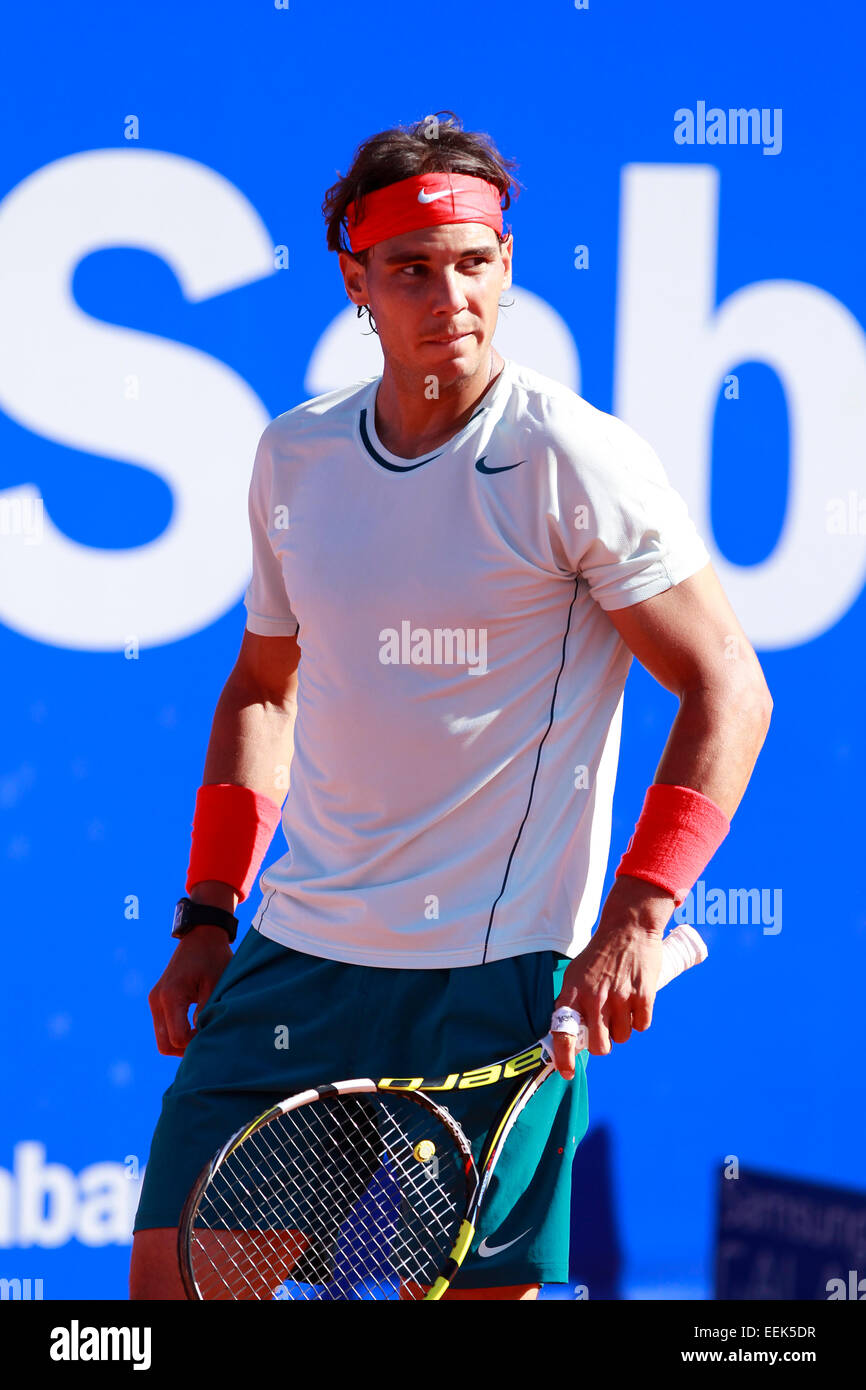 Lo spagnolo giocatore di tennis Rafael Nadal giocando a Banc Sabadell ATP open a Barcellona, Spagna Foto Stock