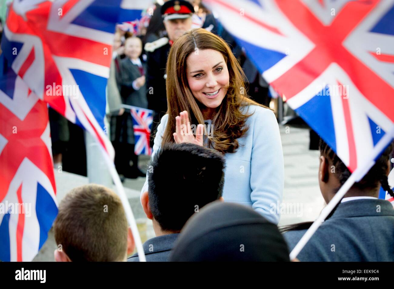 Londra, Regno Unito. Xix gen, 2015. Caterina, duchessa di Cambridge in apertura di Kensington Aldridge Academy e Kensington Leisure Centre di Londra, Gran Bretagna, 19 gennaio 2015. Credito: dpa picture alliance/Alamy Live News Foto Stock