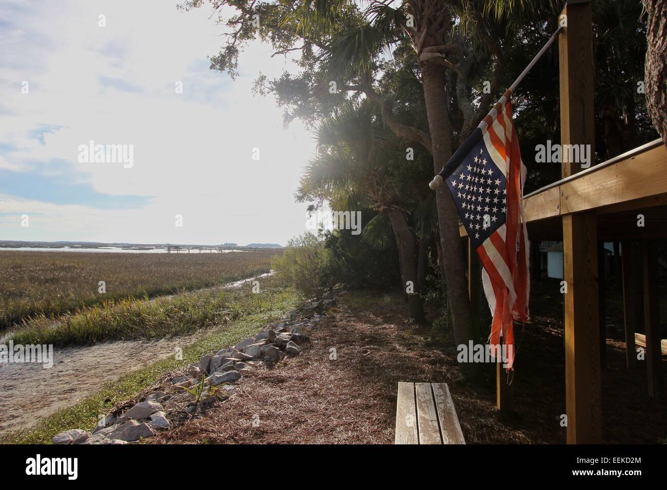 Bandiera americana si blocca nel pomeriggio di sole in Carolina del Sud Foto Stock