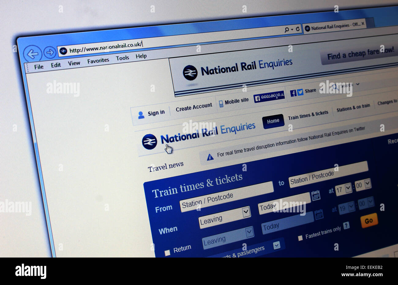 National Rail Enquiries website Foto Stock