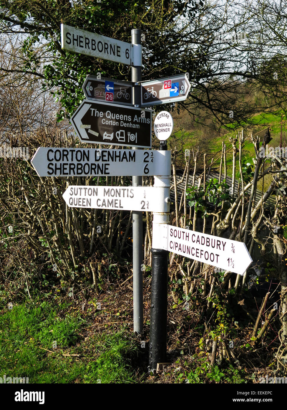 Dito post sign in Somerset Foto Stock