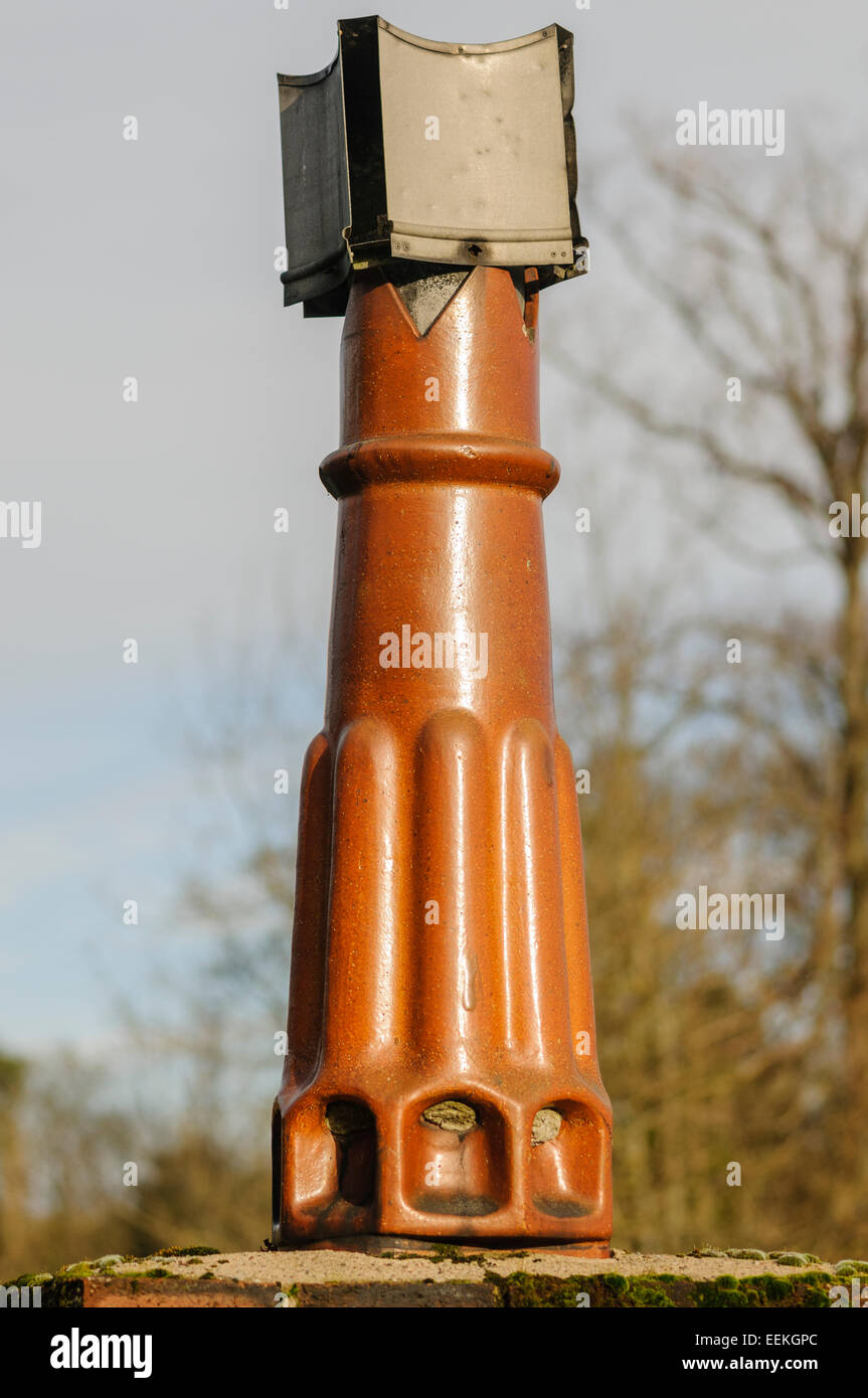 Cofanatura (per evitare giù bozze) su un vecchio chimneypot Foto Stock