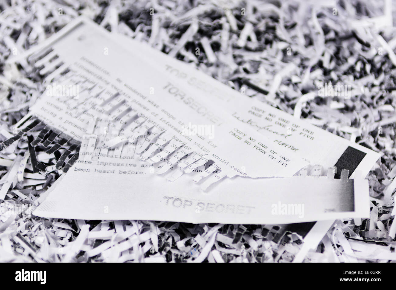 Mezza shredded "Top Secret" classificati in corrispondenza della pubblica amministrazione. Foto Stock