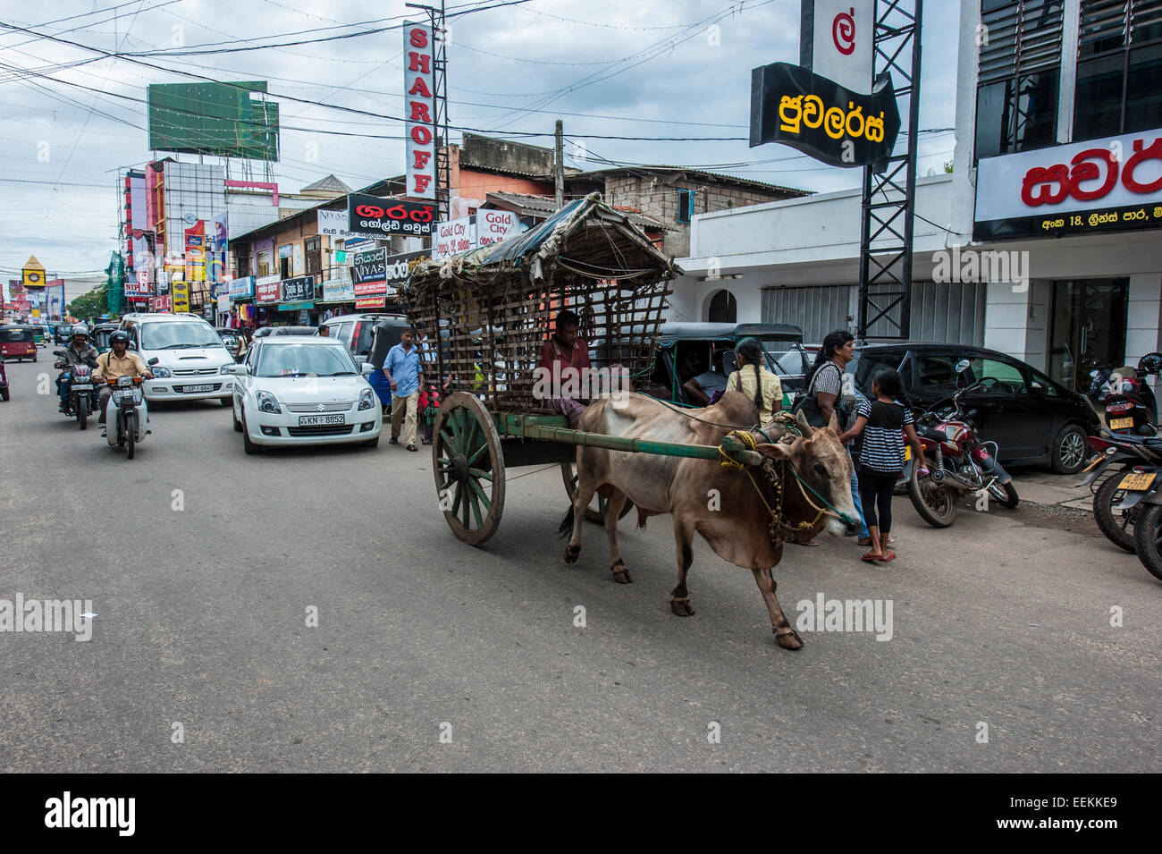 Una strada trafficata a Negombo, Sri Lanka. Foto Stock