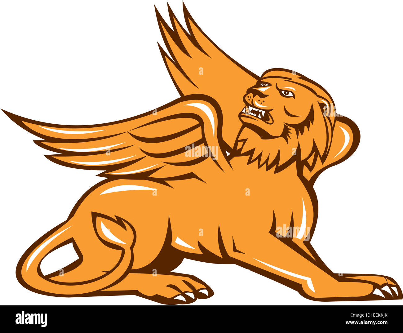 Illustrazione di un grifone, grifone, o gryphon seduti cercando visto