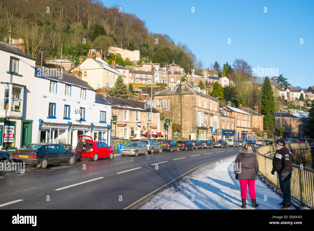 Matlock Bath Spa cittadina è una popolare attrazione turistica nel Derbyshire Dales,Inghilterra , qui shot su un soleggiato inverni giorno Foto Stock