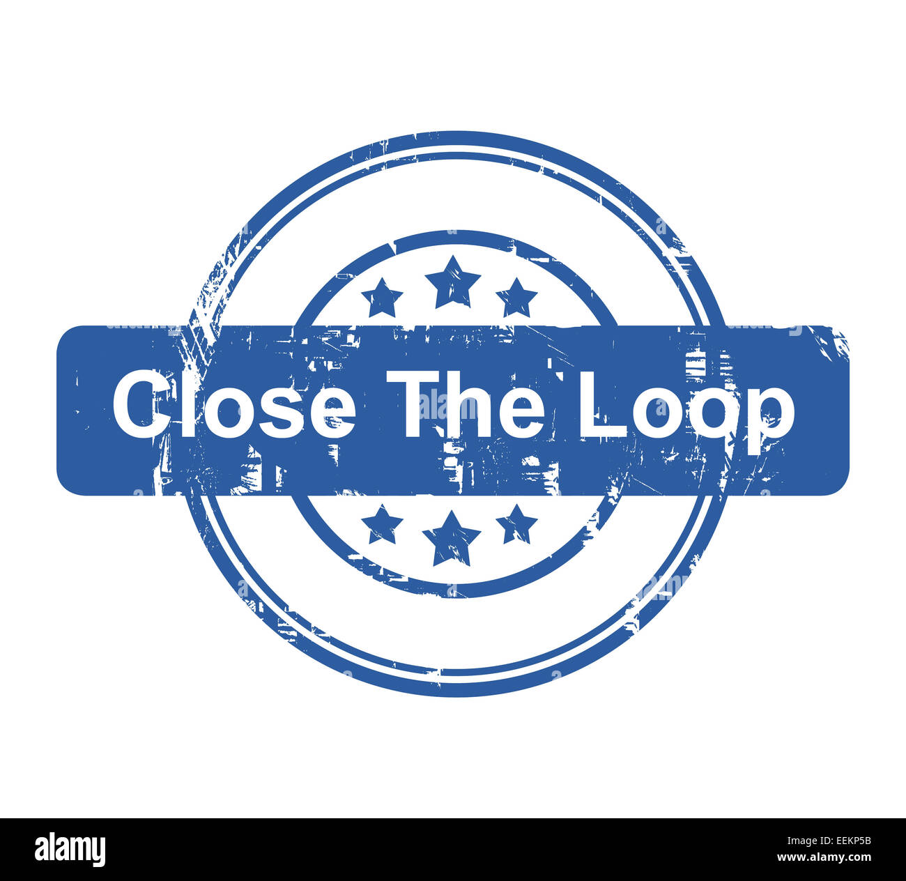 Chiudere il loop concetto aziendale timbro con stelle isolate su uno sfondo bianco. Foto Stock