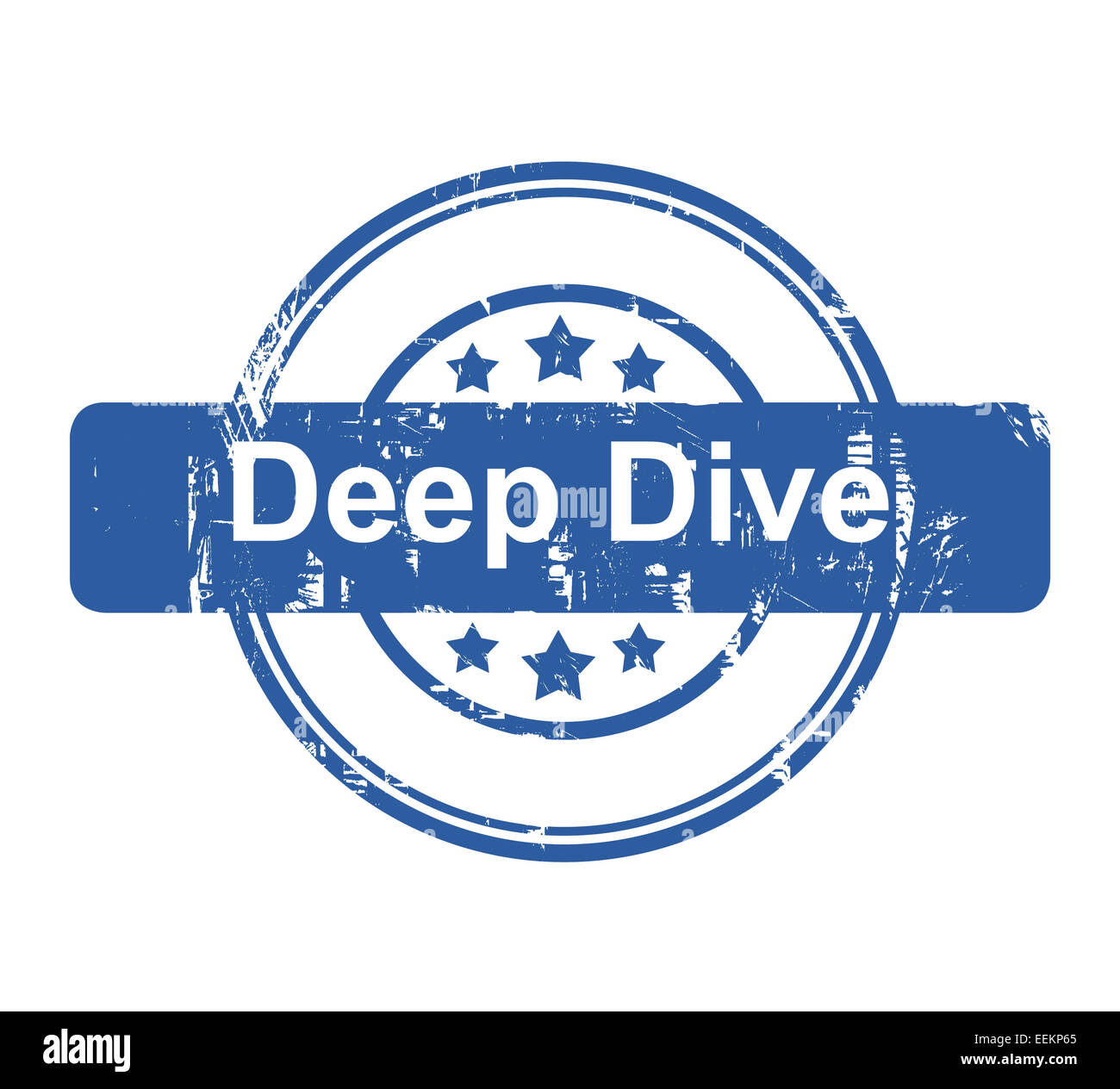 Deep Dive concetto aziendale timbro con stelle isolate su uno sfondo bianco. Foto Stock