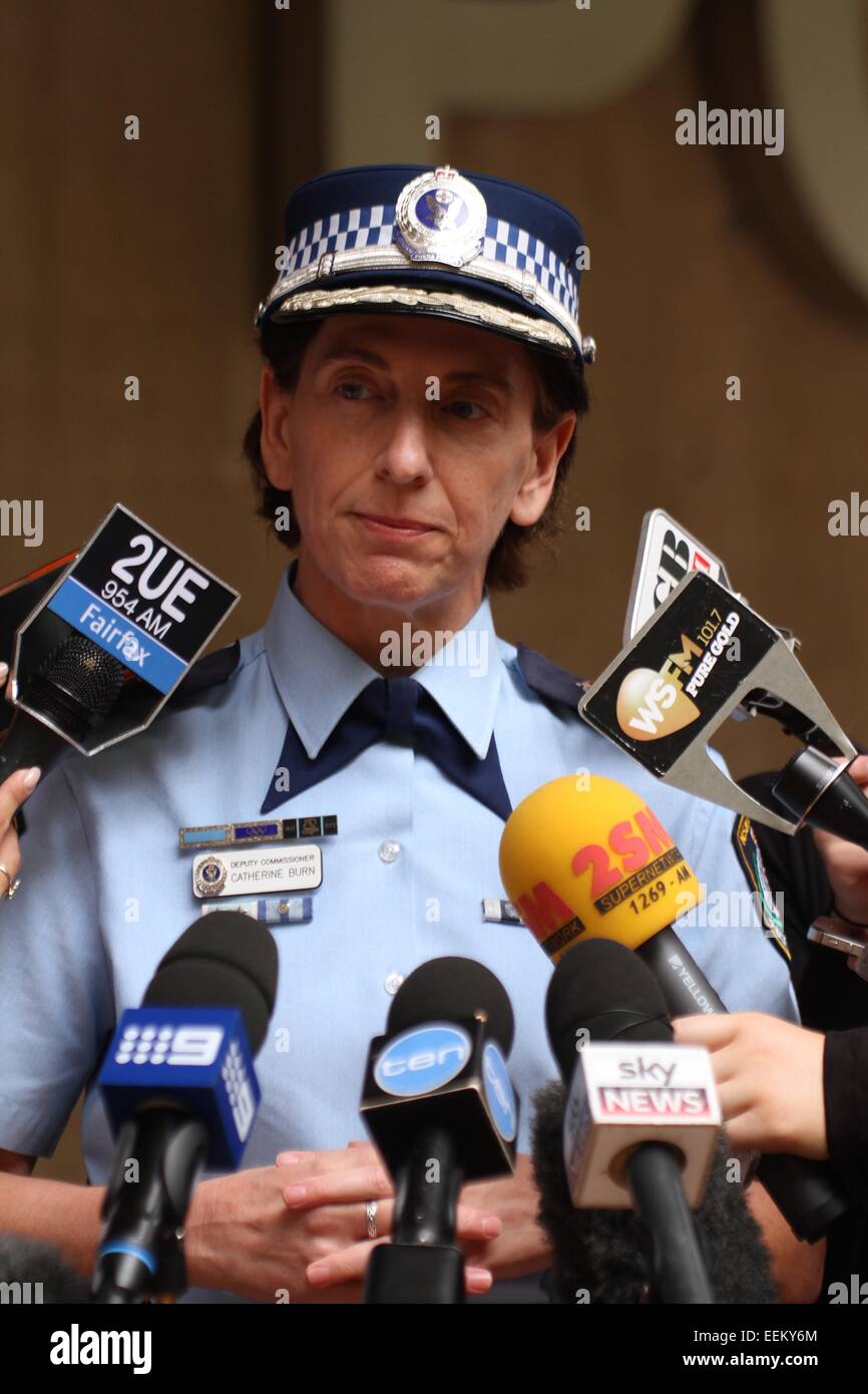 Sydney, Australia. Il 20 gennaio 2015. Deliberando NSW commissario di polizia, Catherine Burn ha parlato con i media circa le modifiche apportate al terrorismo a livello di minaccia per le forze di polizia. Credito: credito Copyright: 2015 Richard Milnes / Alamy Live News Foto Stock