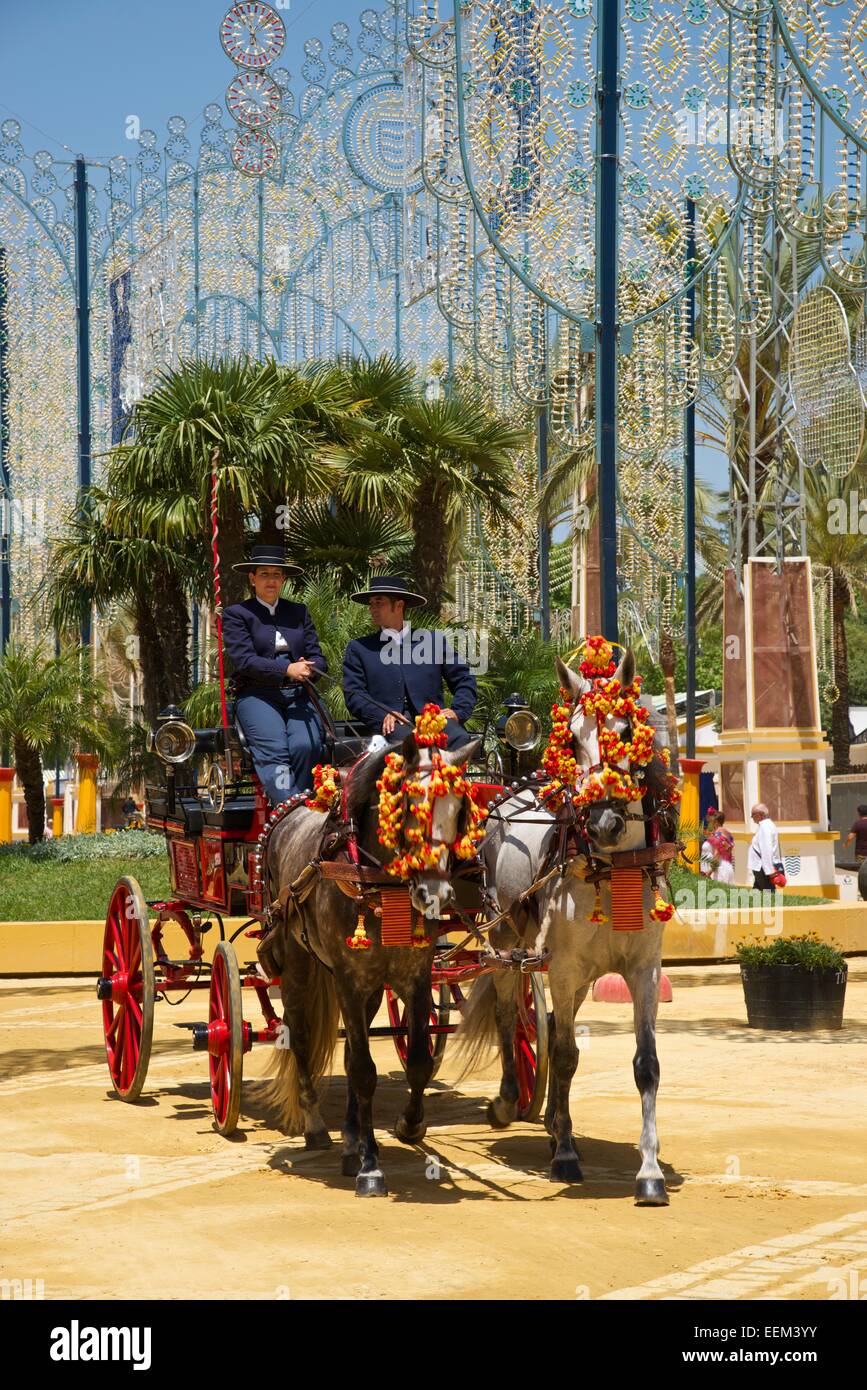 Pullman a Feria del Caballo, Jerez de la Frontera, Andalusia, Spagna Foto Stock