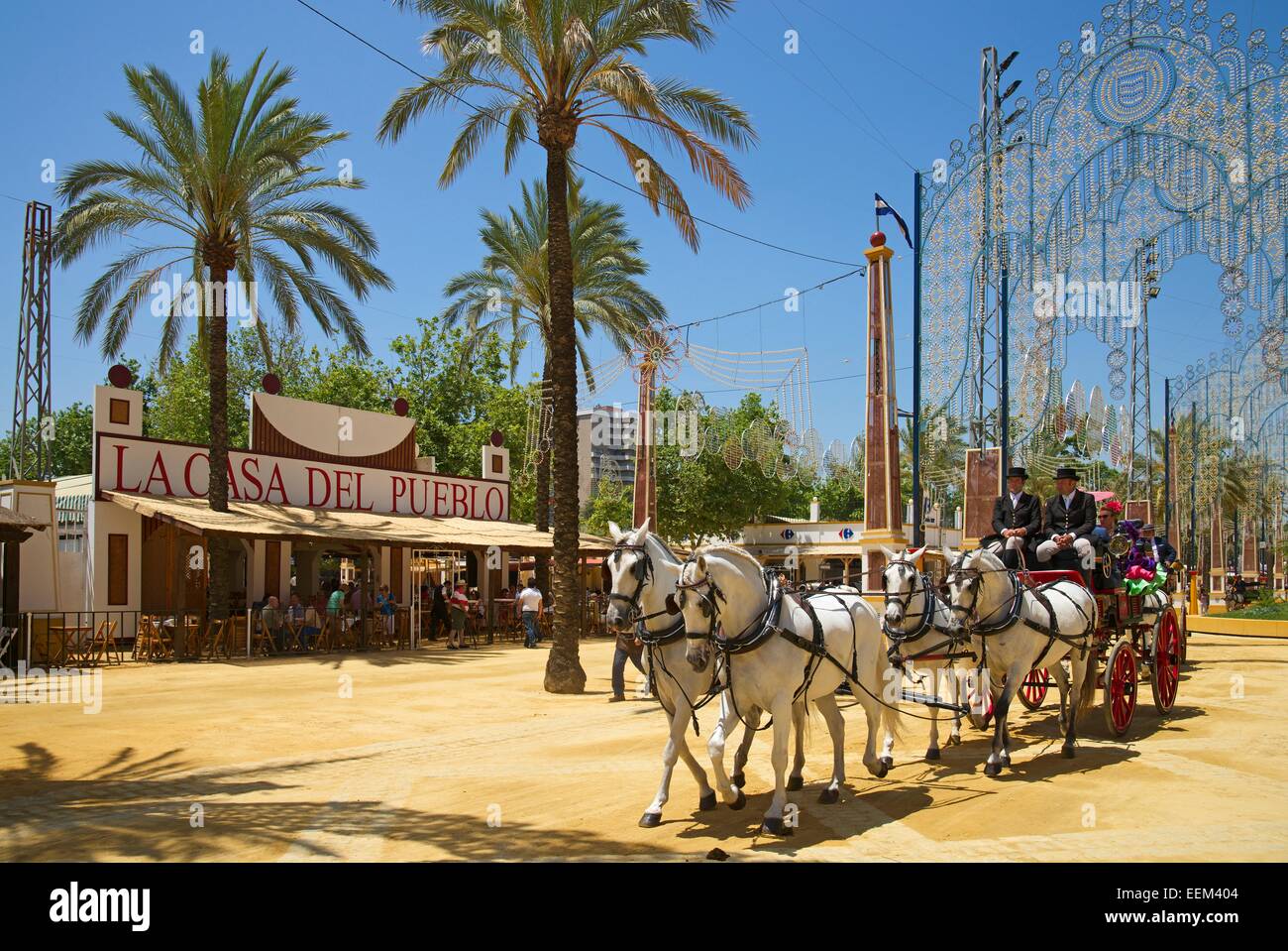 Pullman a Feria del Caballo, Jerez de la Frontera, Andalusia, Spagna Foto Stock