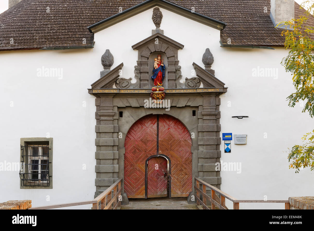 Portale, Schloss Kobersdorf Castello, Mittelburgenland o Oberpullendorf distretto, Burgenland, Austria Foto Stock