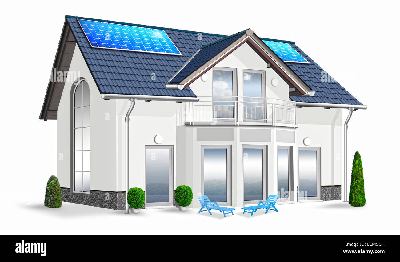 Single-family home staccato, efficiente nel consumo energetico house, illustrazione Foto Stock