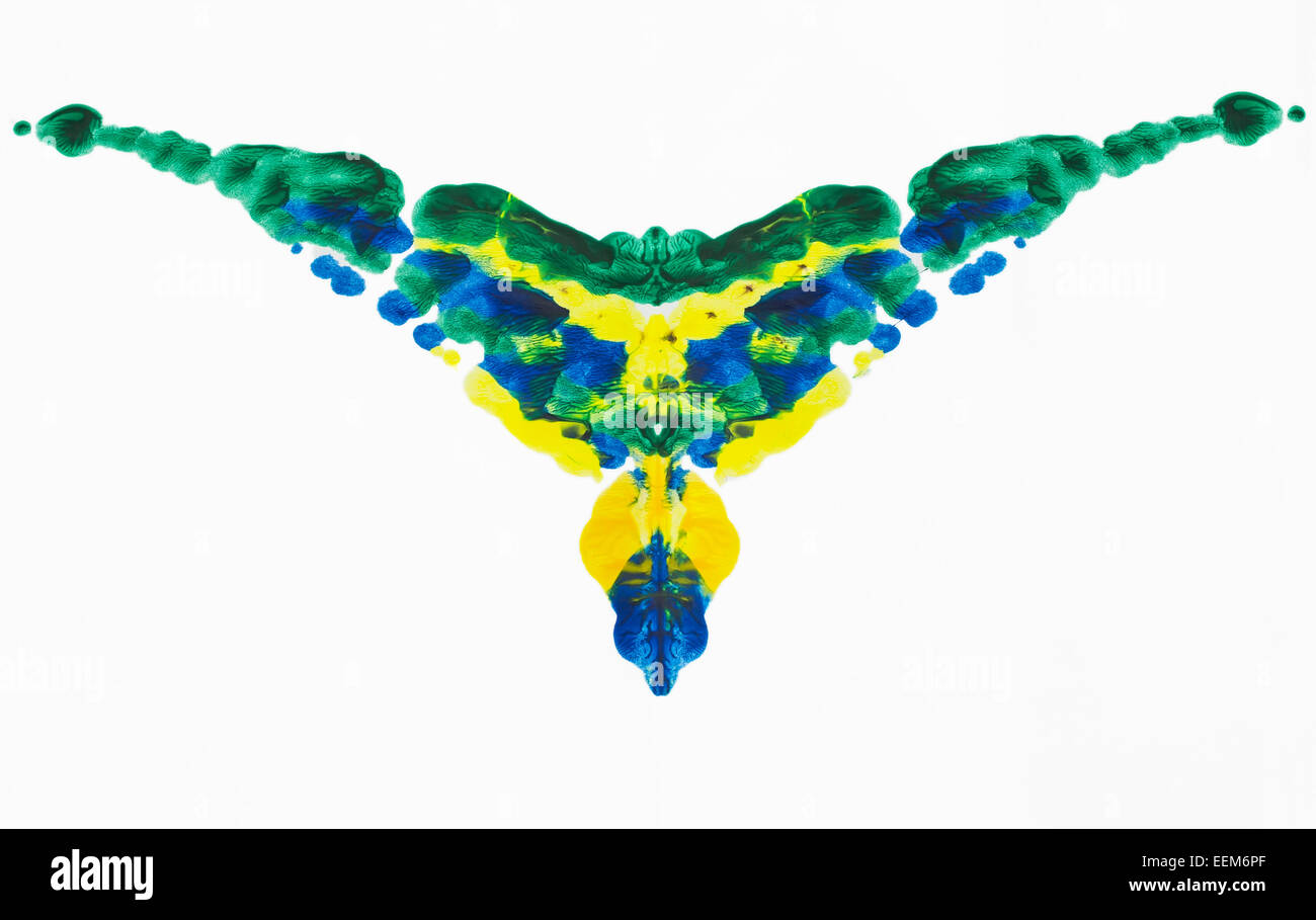 Abstract forma ricorda le ali di un uccello fatta da simmetrica la miscelazione di colori acrilici Foto Stock