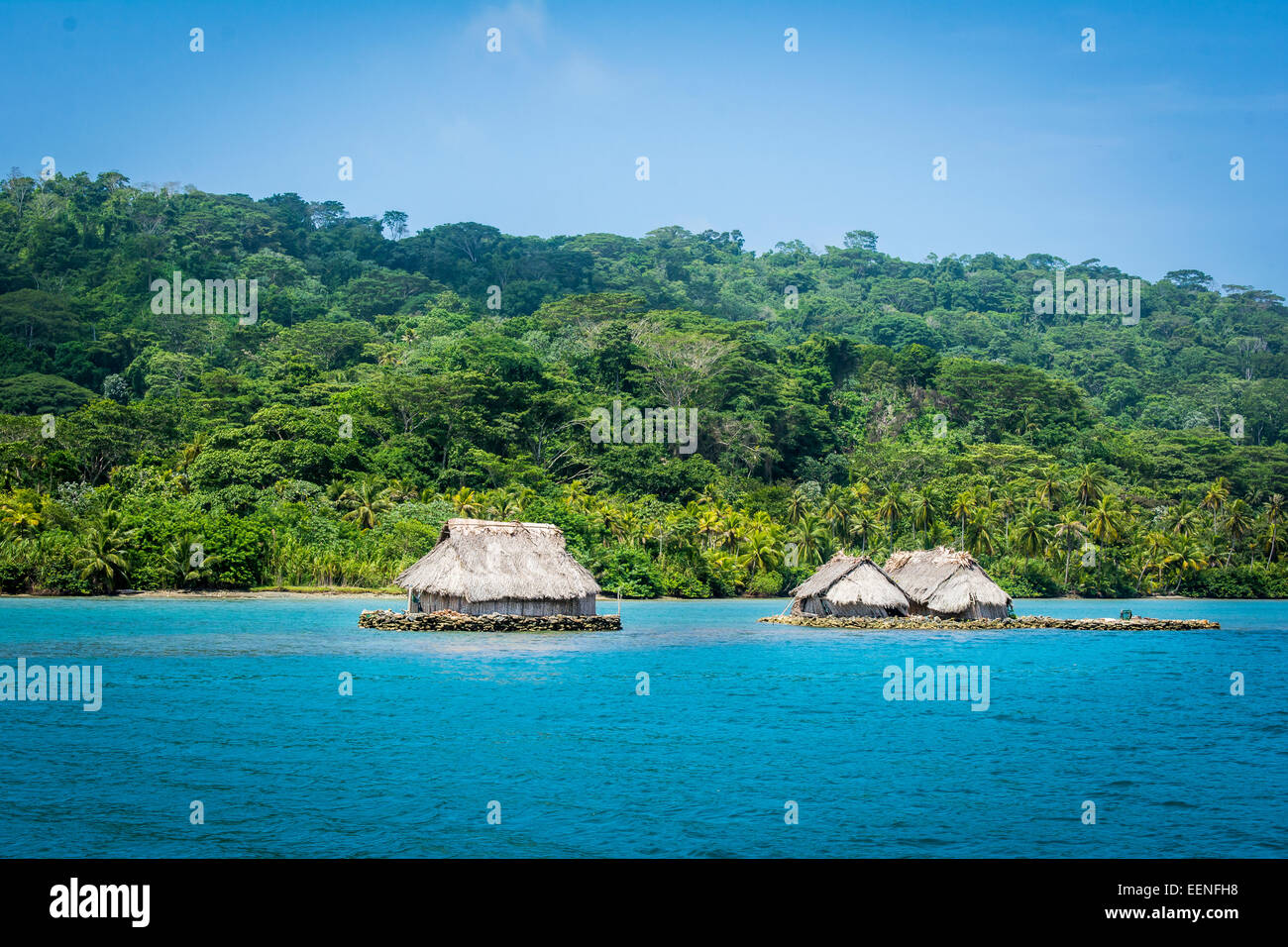 La Kuna capanne a Puerto Escocés, Panama Foto Stock