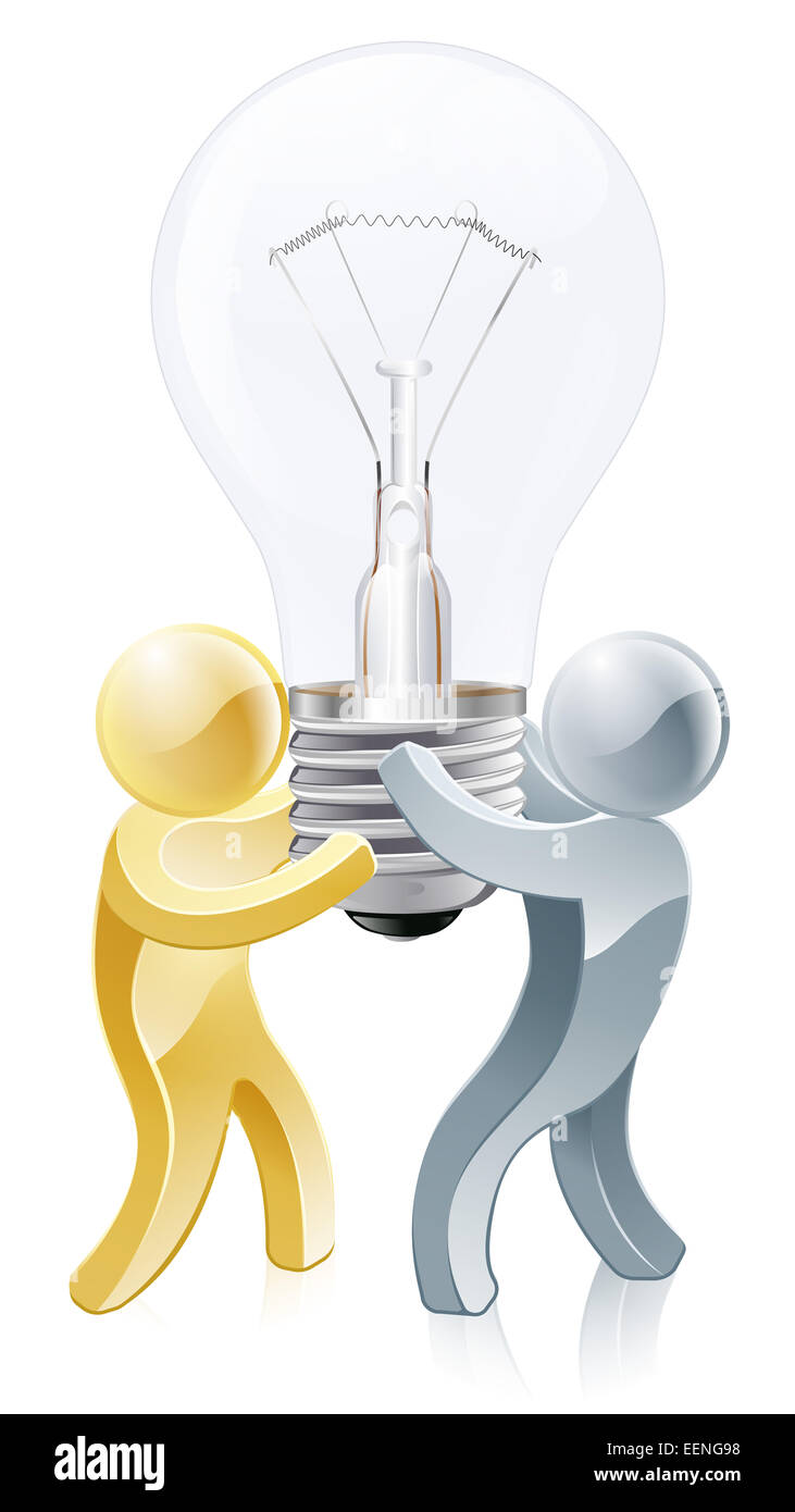 Il Mascot persone tenendo in mano un gigante della lampadina della luce Foto Stock