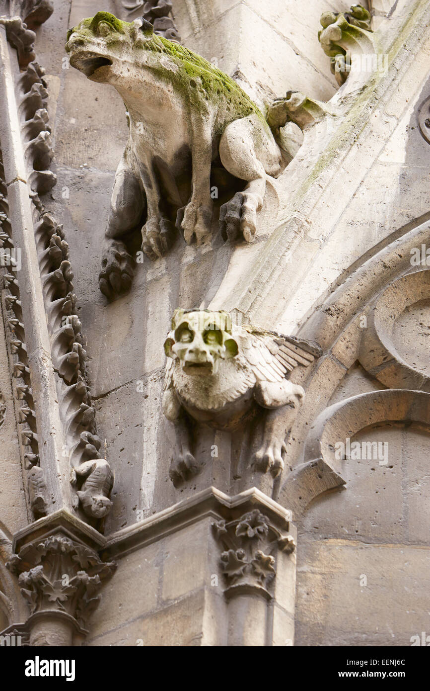 Parigi, Notre Dame gargoyles statue sulla cattedrale gotica Foto Stock