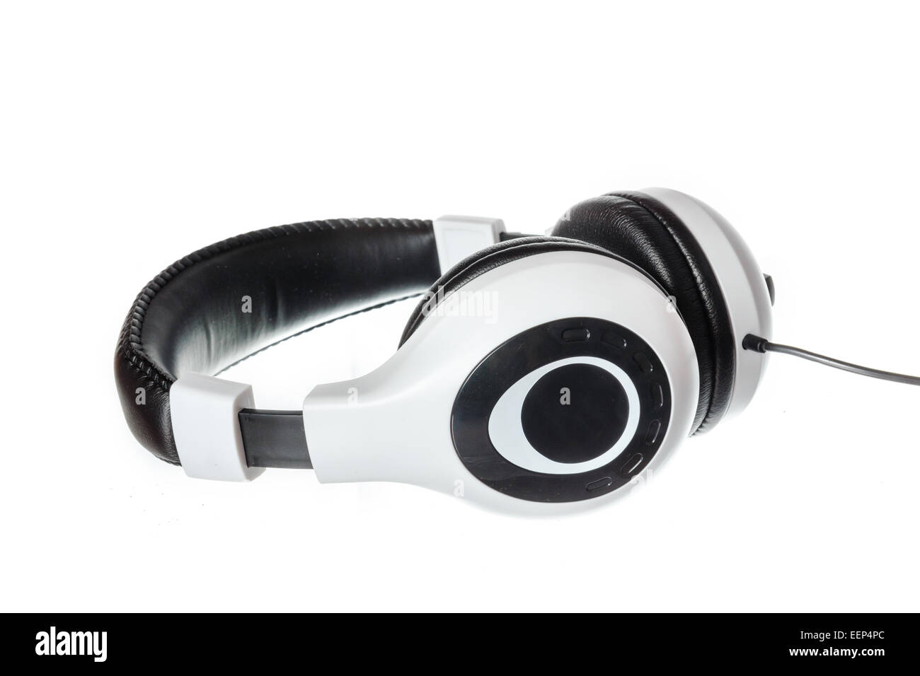 Bianco e nero hd music cuffie con vista laterale isolato su bianco Foto Stock