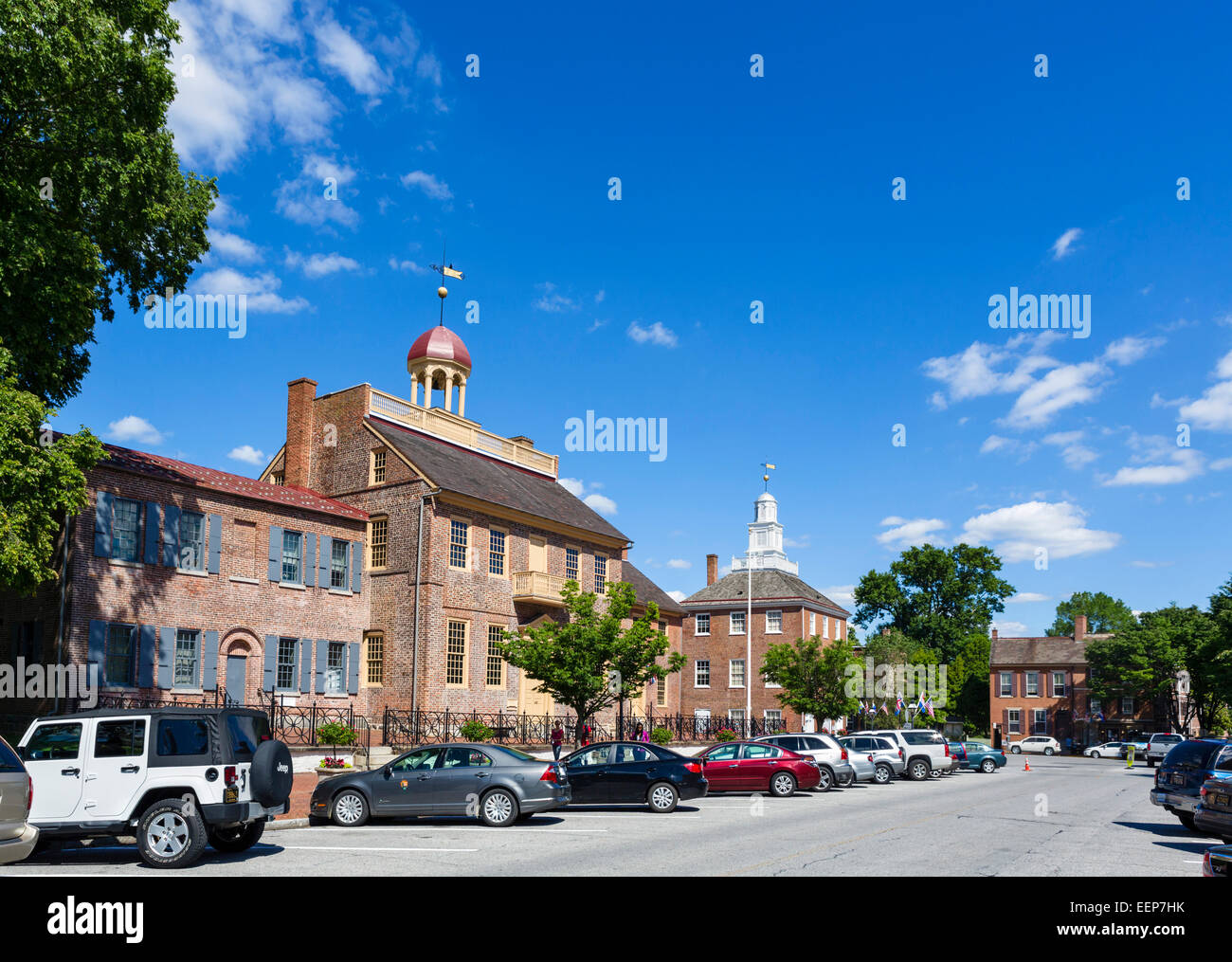 Delaware Street nel quartiere storico che mostra il vecchio castello nuovo Casa Corte, New Castle, Delaware, STATI UNITI D'AMERICA Foto Stock