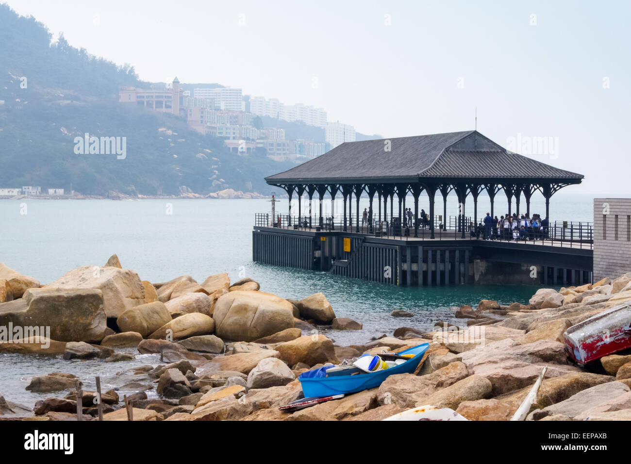 Blake Pier a Stanley - molo in legno a Stanley Bay, Stanley, isola di Hong Kong, Cina Foto Stock