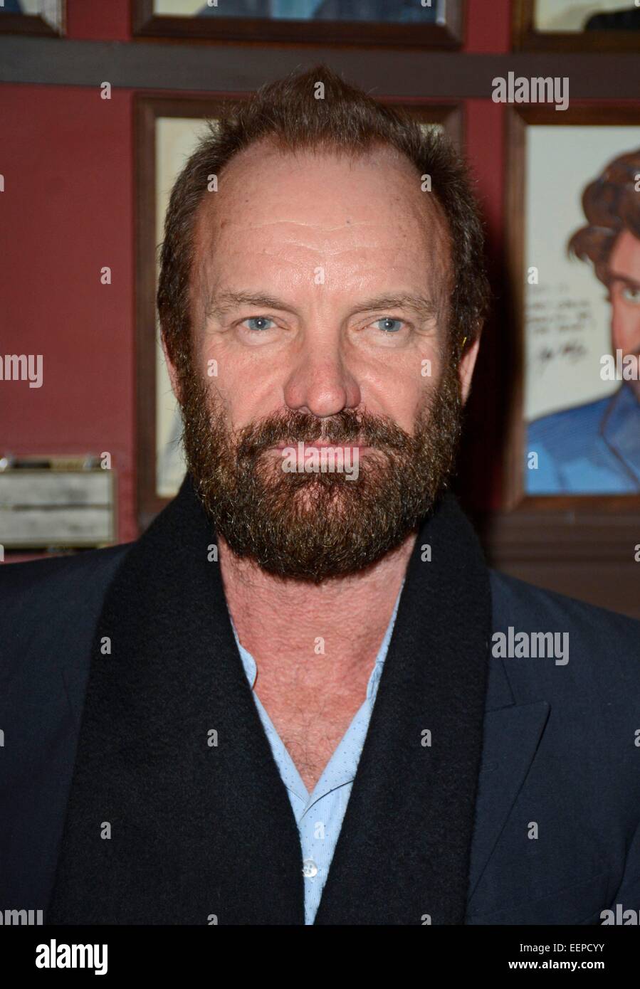 New York, NY, STATI UNITI D'AMERICA. Xx gen, 2015. Sting ad una apparizione pubblica per Sting riceve Sardi caricatura del disegno, Sardi, New York, NY Gennaio 20, 2015. Credito: Derek Storm/Everett raccolta/Alamy Live News Foto Stock