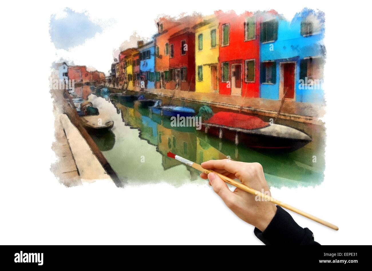 Immagine dipinta sulle scene di Venezia Foto Stock