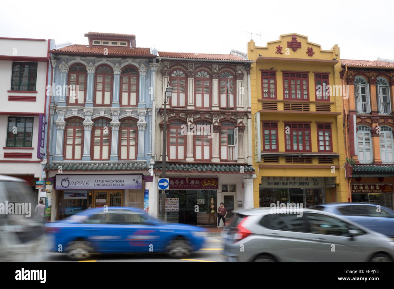 Quartiere Chinatown di Singapore, con architettura coloniale. Foto Stock