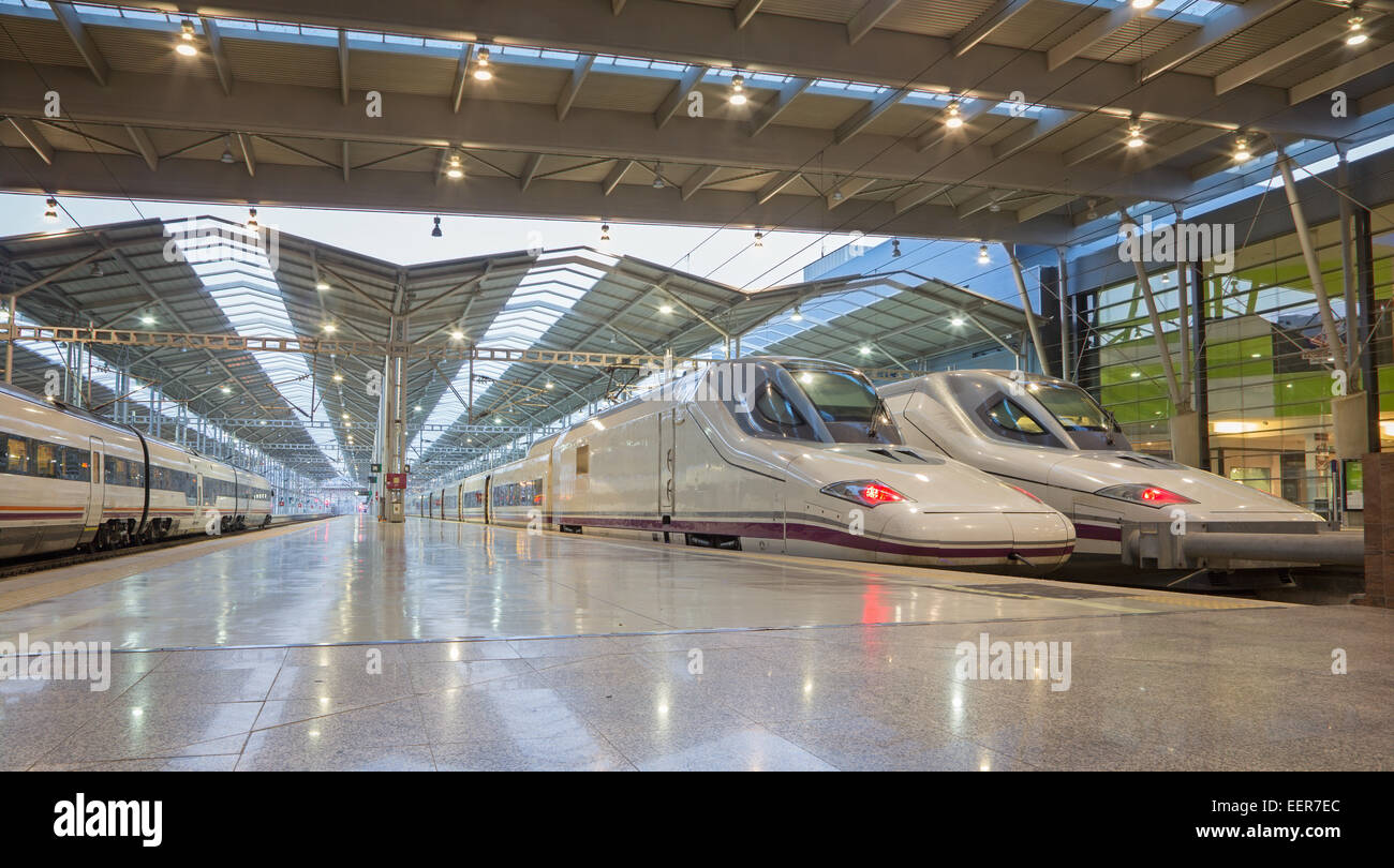 Siviglia, Spagna - 27 ottobre 2014: le piattaforme di Maria Zambrano stazione ferroviaria di Malaga in mattina. Foto Stock