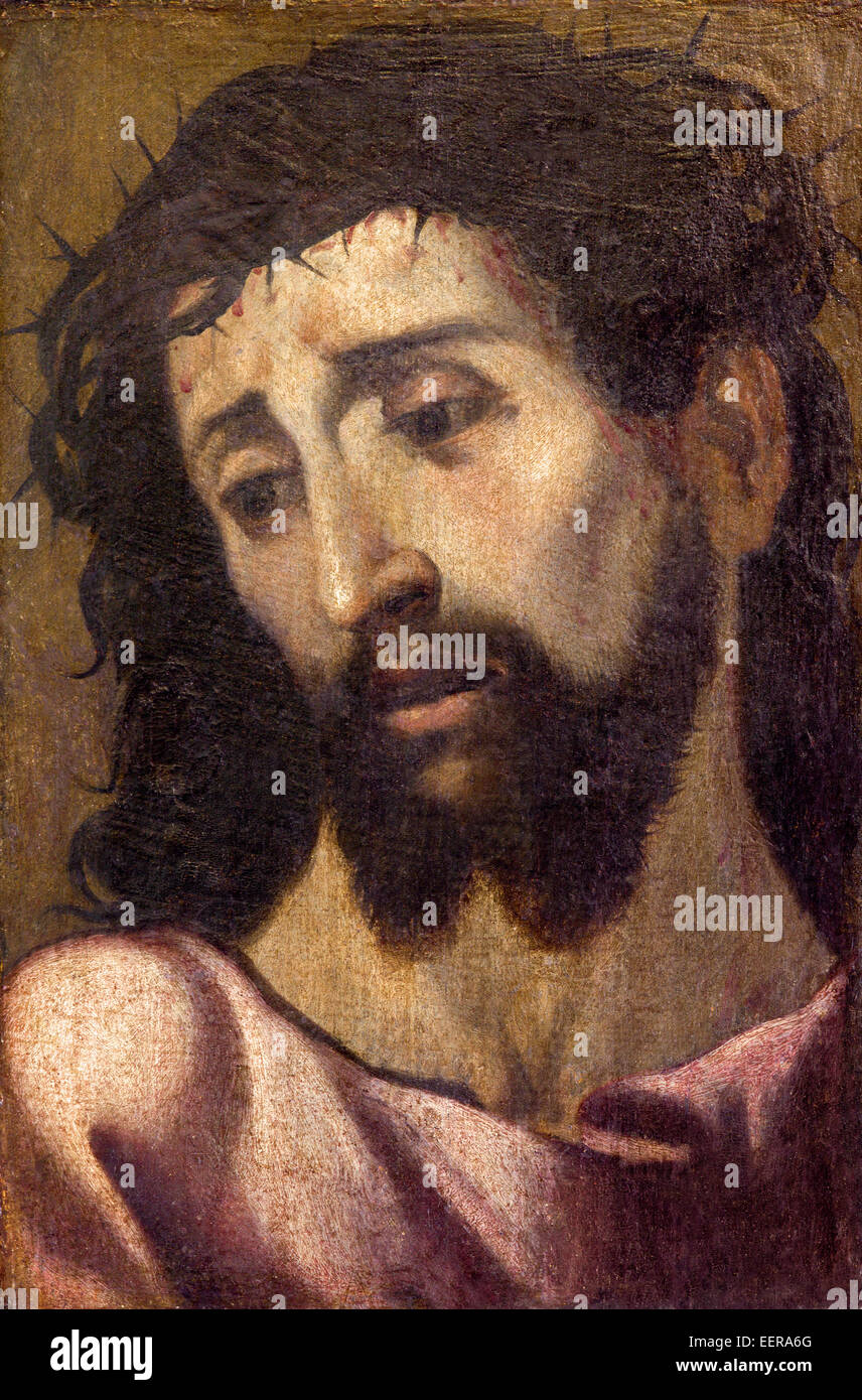 Siviglia - La piccola arte ritratto di Gesù Cristo con la corona di thons nella chiesa Iglesia de San Roque Foto Stock
