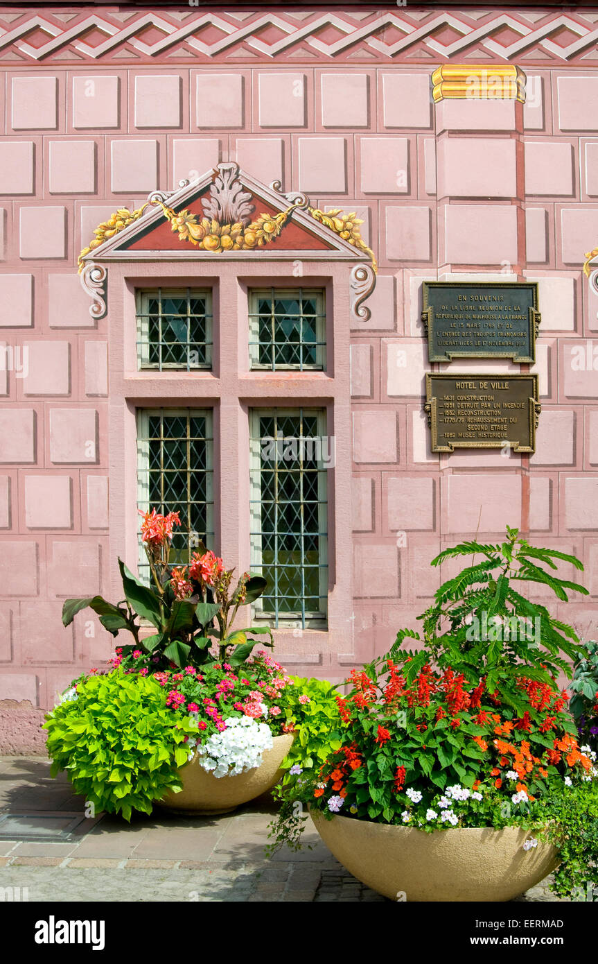 Mulhouse, Alsazia, Francia. Hotel de Ville / Town Hall dettaglio Foto Stock