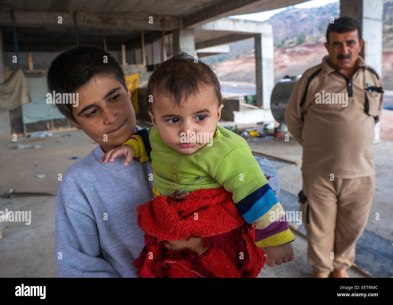 Yezedi profughi da Sinjar, Duhok, Kurdistan, Iraq Foto Stock