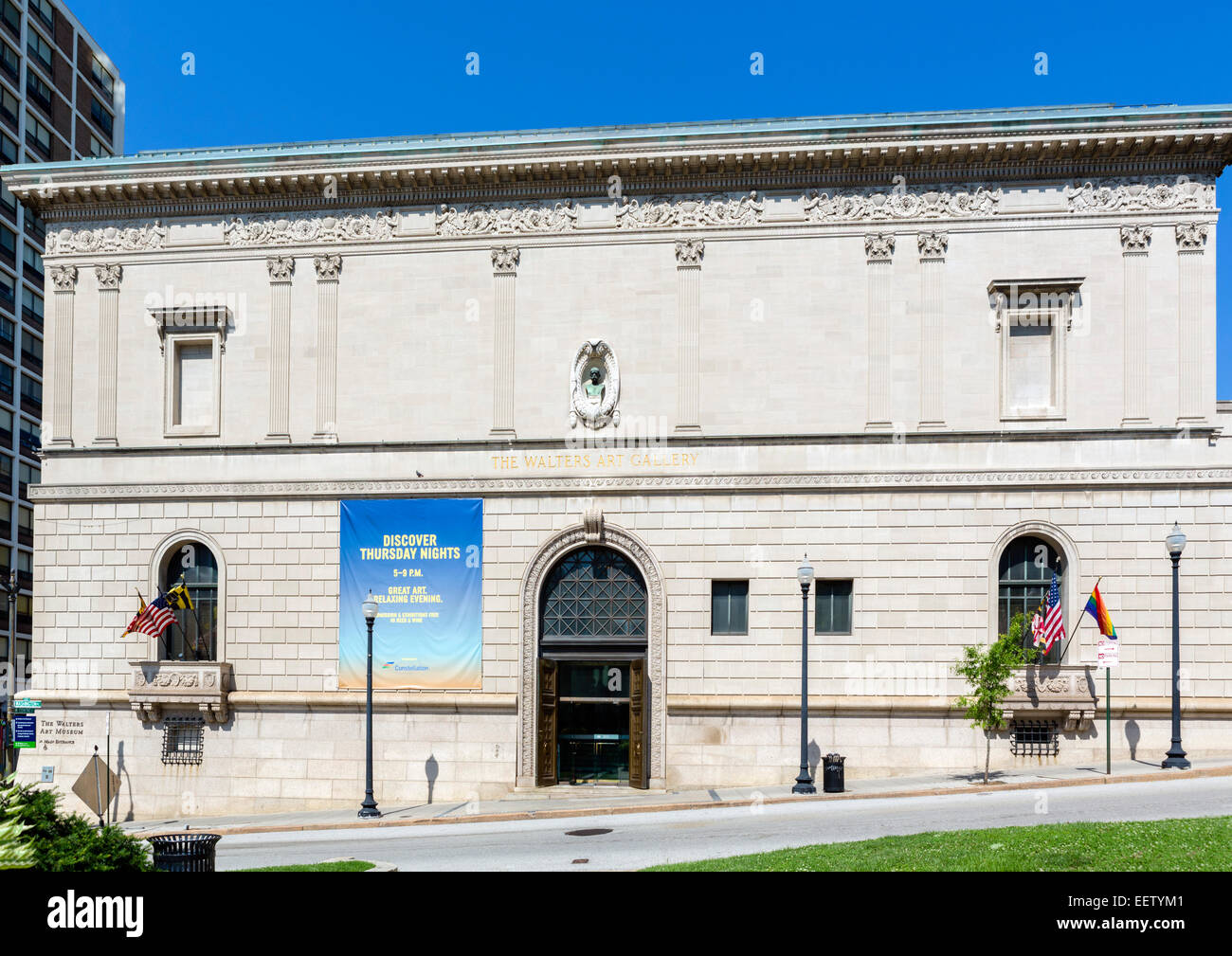 Il Nord Charles Street (Washington Place) Ingresso al Walters Art Museum, Mount Vernon district, Baltimore, Maryland, Stati Uniti d'America Foto Stock