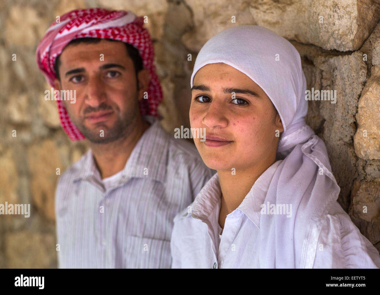 Yazidis popolo nel tempio Lalesh, Kurdistan, Iraq Foto Stock