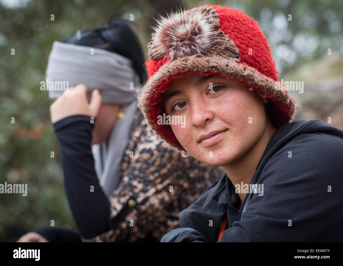 Yezedi profughi da Sinjar vivono nel Tempio Lalesh, Kurdistan, Iraq Foto Stock