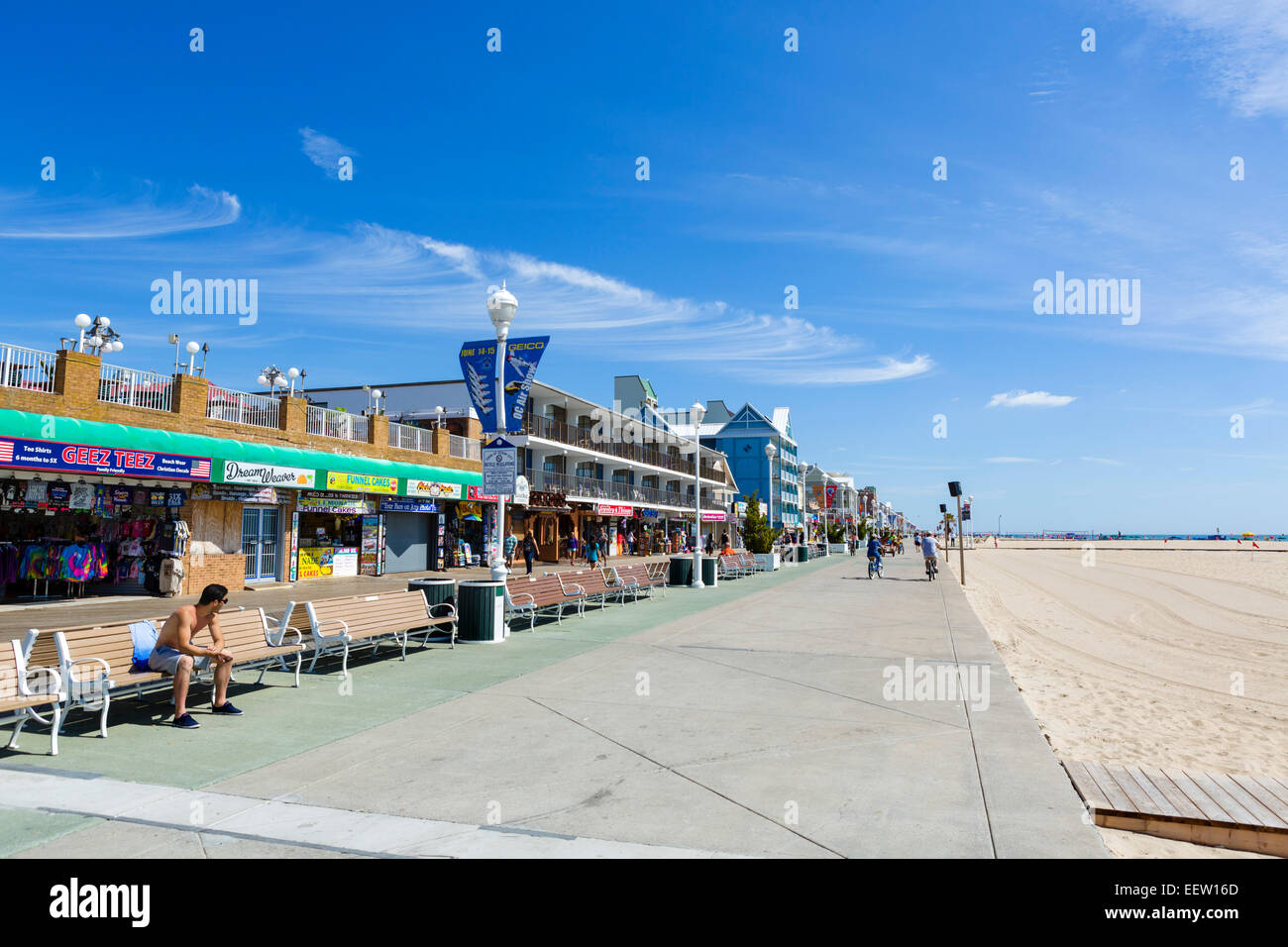 Il lungomare e la spiaggia a Ocean City, Maryland, Stati Uniti d'America Foto Stock