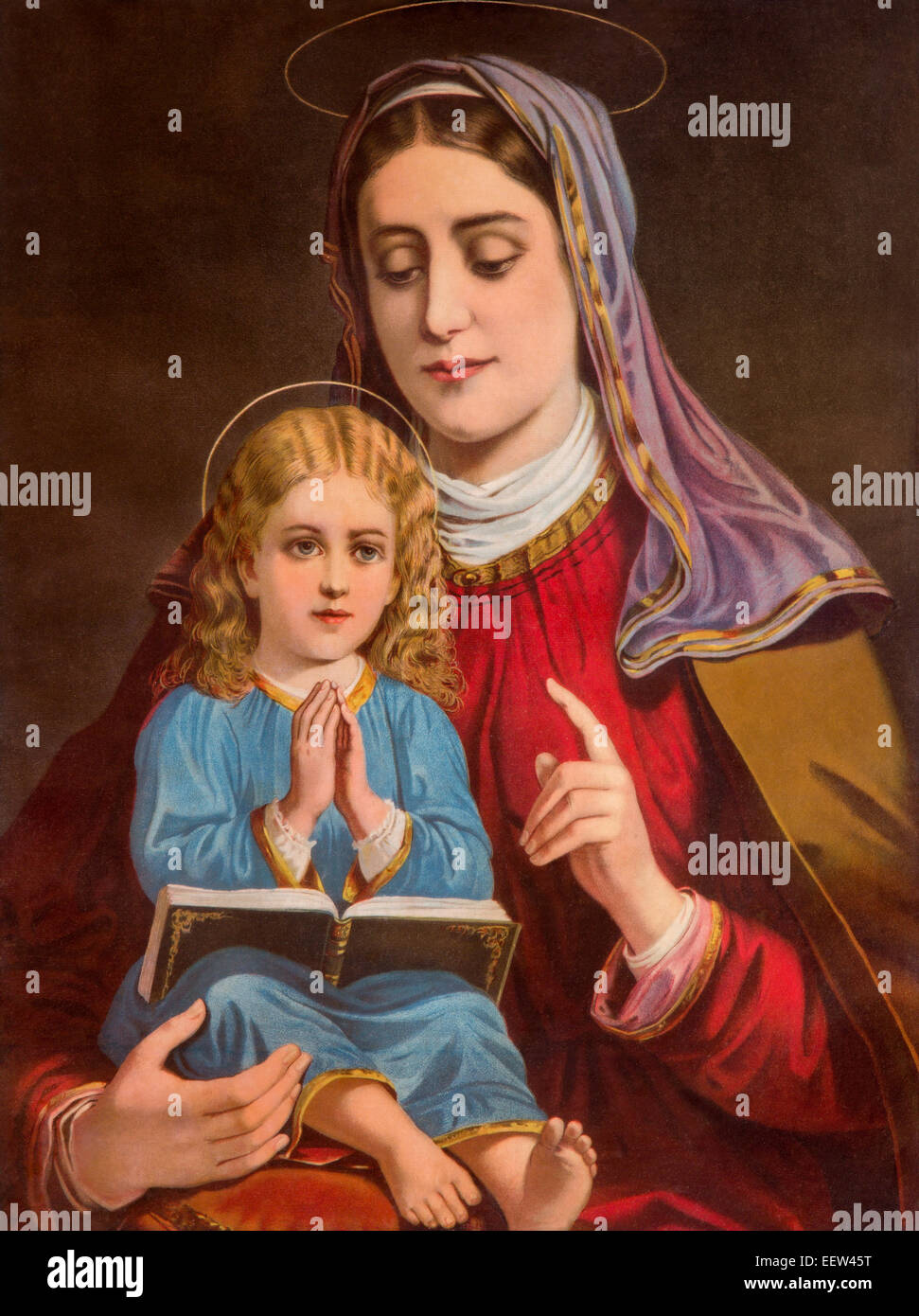 Tipica immagine di cattolica di st. Ann con la piccola Maria dalla Slovacchia (in casa mia) stampato in Germania dalla fine del 19. secolo. Foto Stock