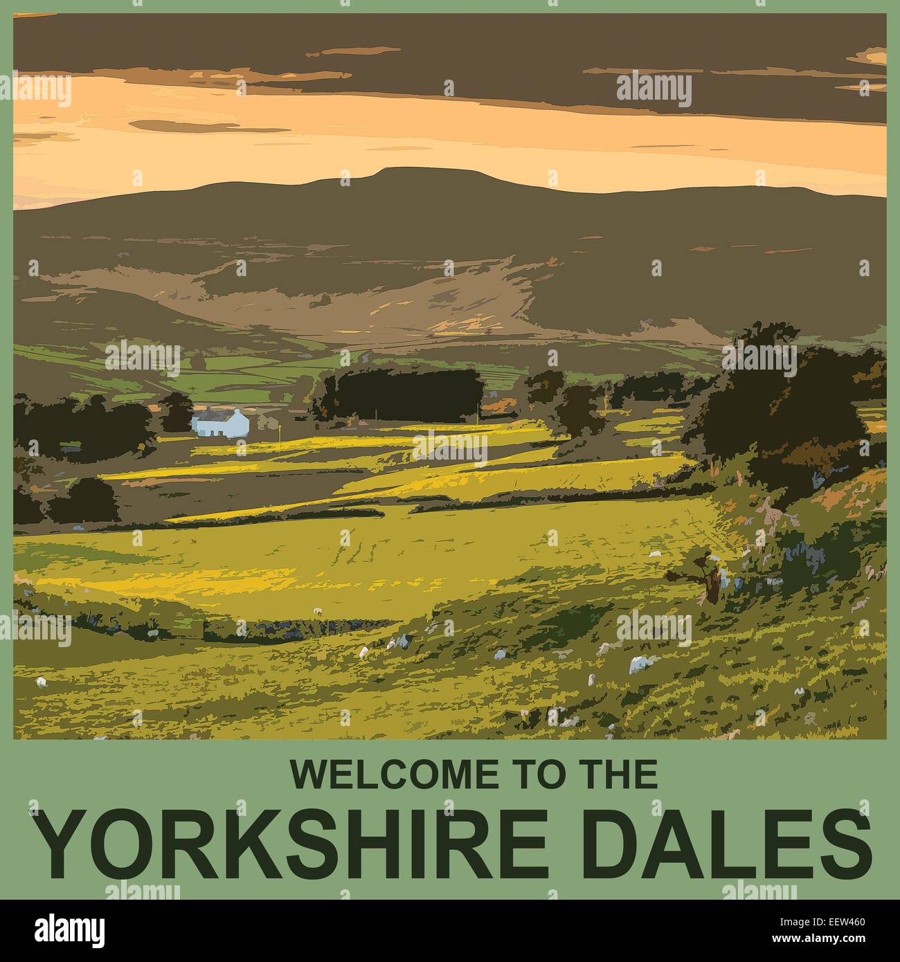 Un poster in stile interpretazione di una vista verso Pen y Gent , Yorkshire Dales National Park, North Yorkshire, Inghilterra, Regno Unito Foto Stock