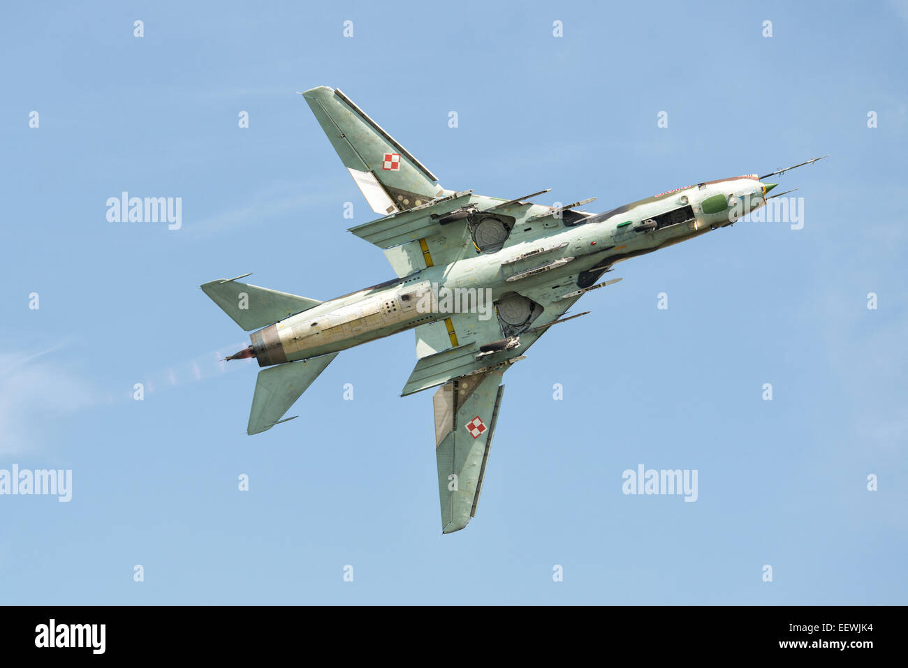 Un Sukhoi Su-22M montatore caccia militari jet bombardiere dal polacco Air Force 40 ELT Swidwin dimostra al RIAT Foto Stock