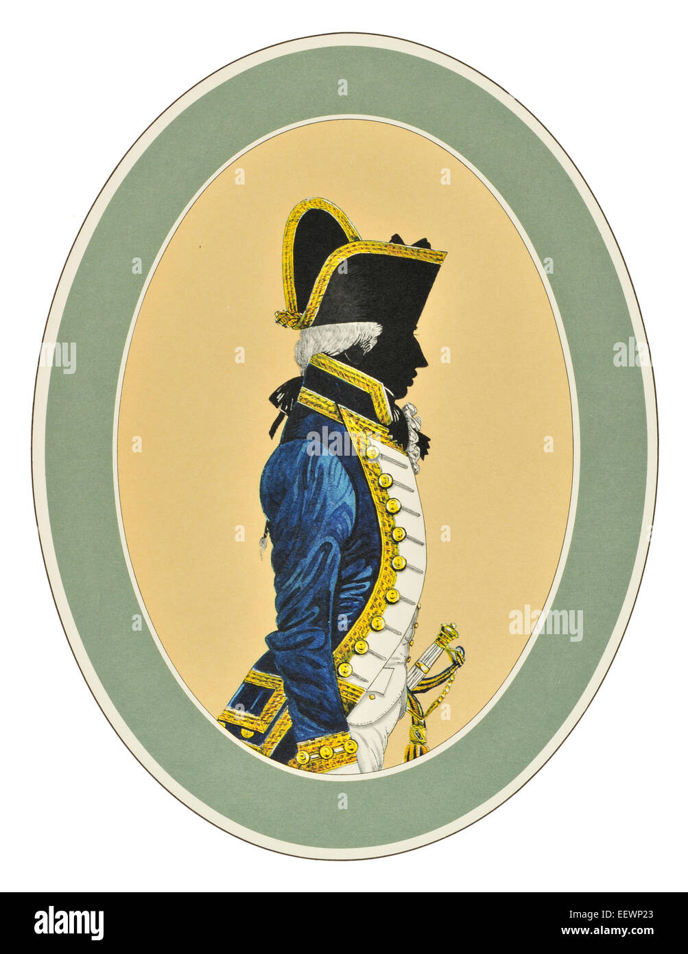 Capitano tre anni post vestito completo 1787 1795 Sua Maestà la Royal Navy blu bianco rosso uniforme cerimoniale marittimo navale marine Foto Stock