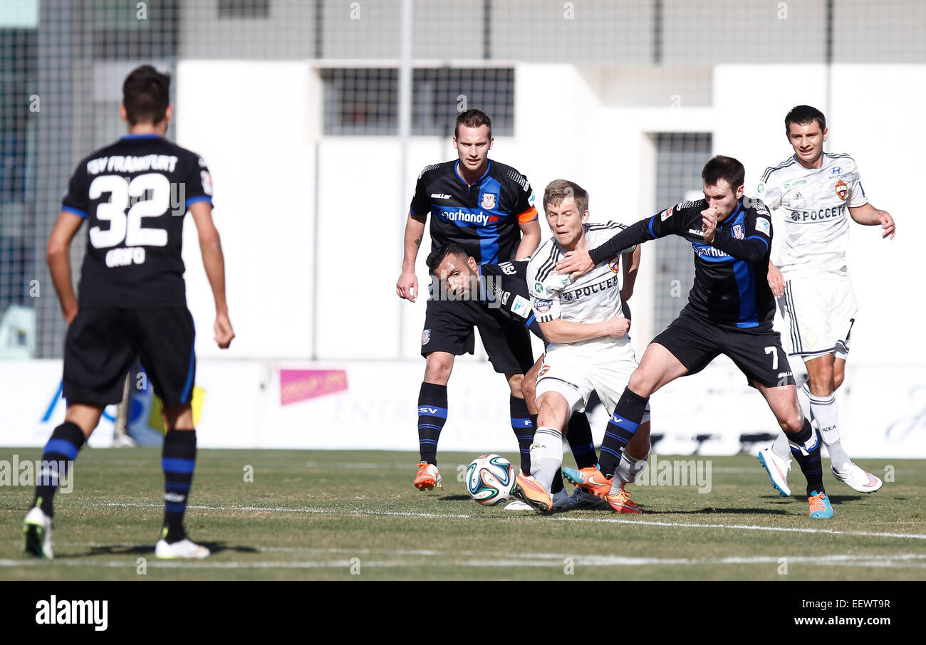 San Pedro del Pinatar, Spagna. 22 gennaio 2015. Amichevole partita di calcio tra FSV Francoforte vs CSKA Mosca nel Pinatar Arena Sport Center Credit: ABEL F. ROS/Alamy Live News Foto Stock