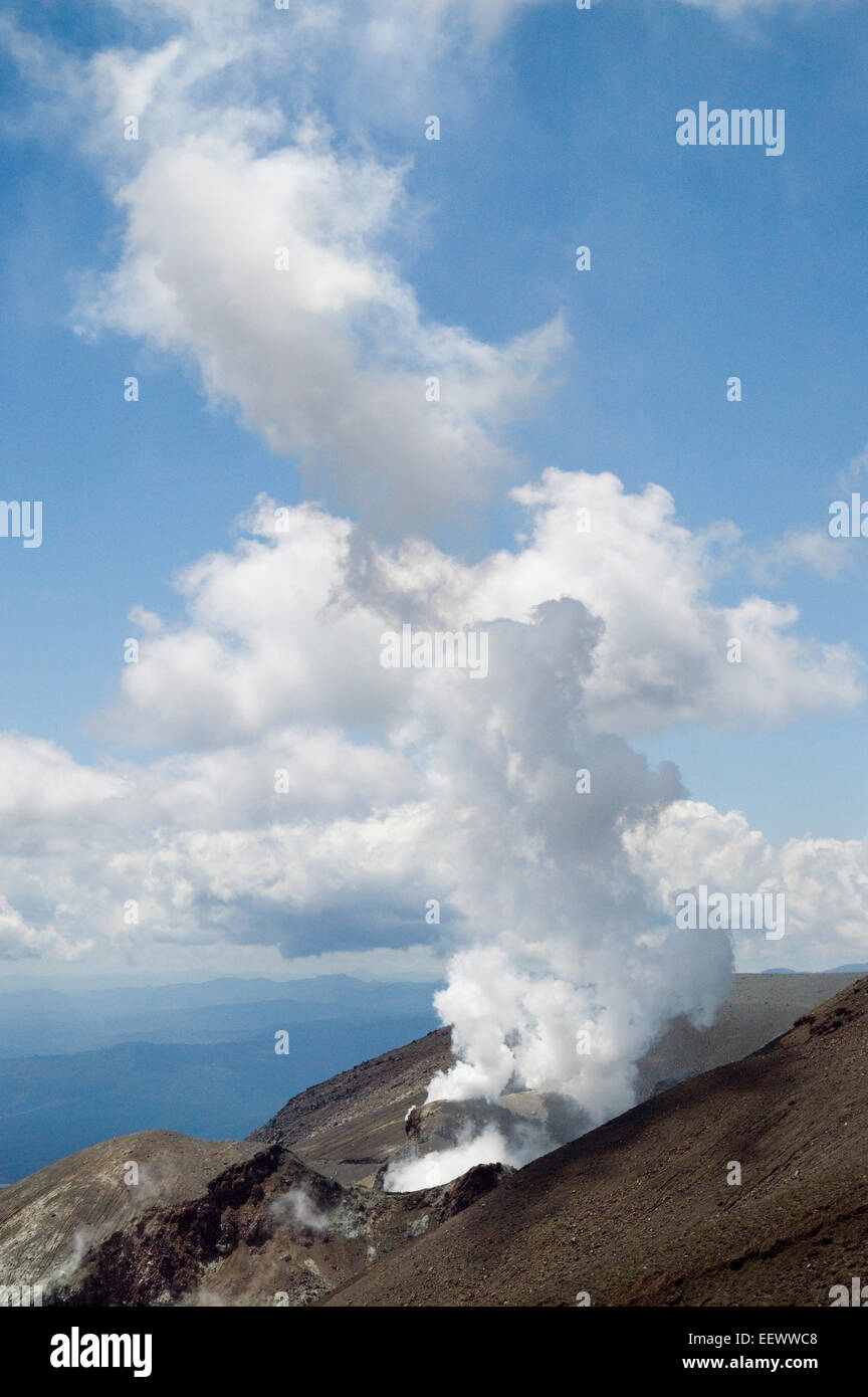 Emissione di vapore dal foro di sfiato sul vulcano, Tongariro North Island, Nuova Zelanda Foto Stock