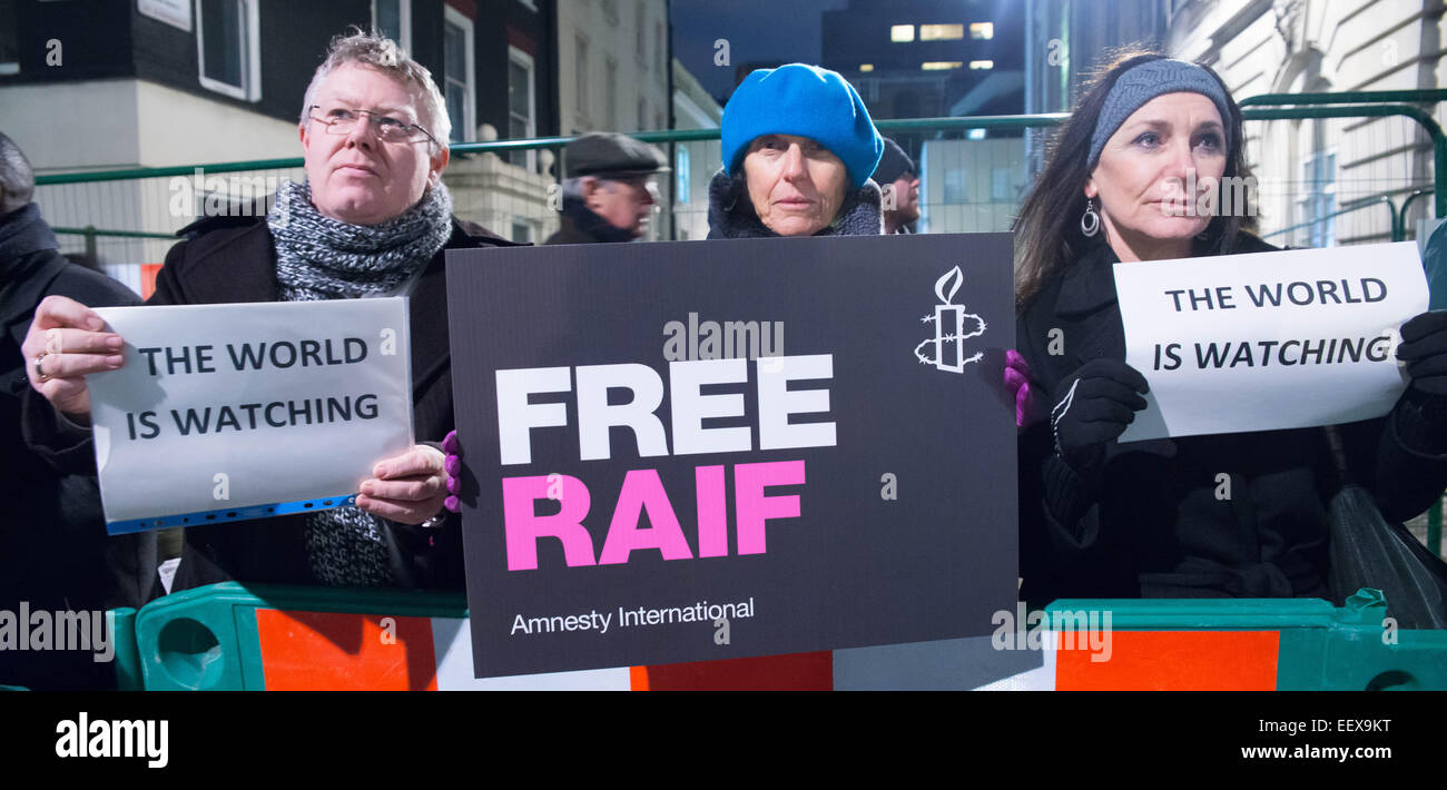 Veglia per Raif Badawi presso la Saudi Arabian Embassy Foto Stock