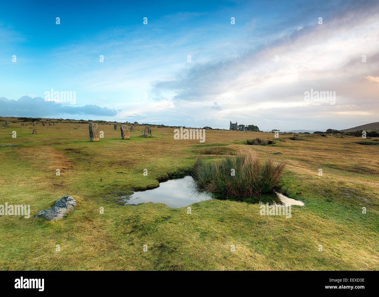Il Hurlers cerchio di pietra a serventi a Bodmin Moor in Cornovaglia Foto Stock