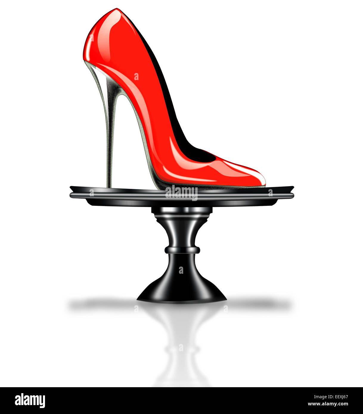 Elegante rosso, tacco alto scarpa sul piatto da portata, simbolo per matrimoni, impegno, il giorno di san valentino Foto Stock