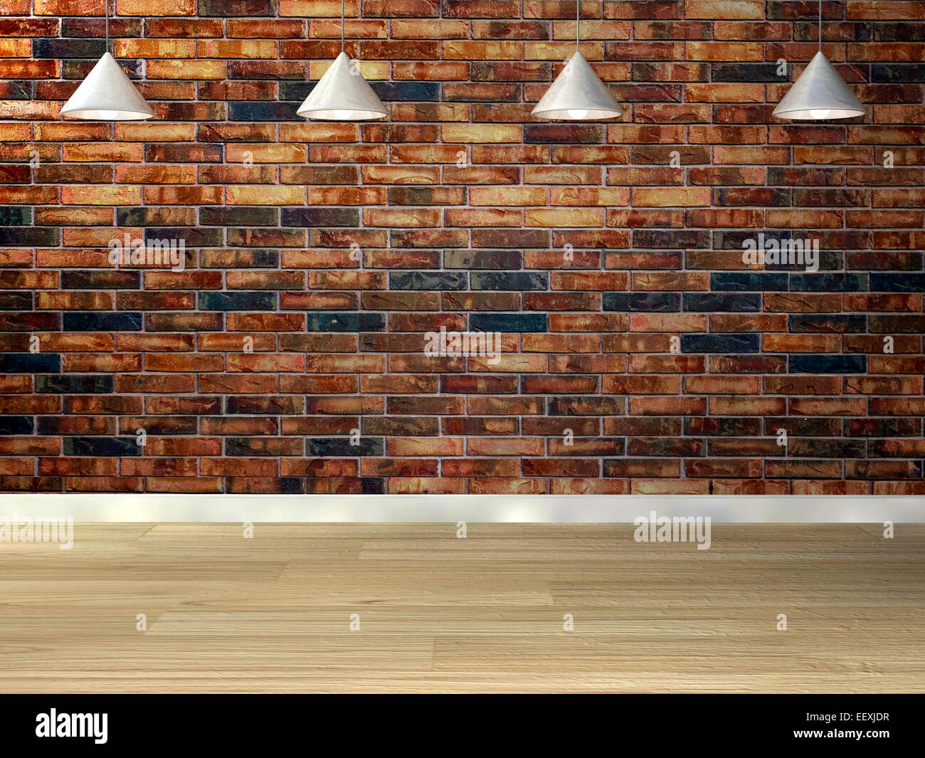 Parete vuota illuminata da lampade sopra,3d render Foto Stock