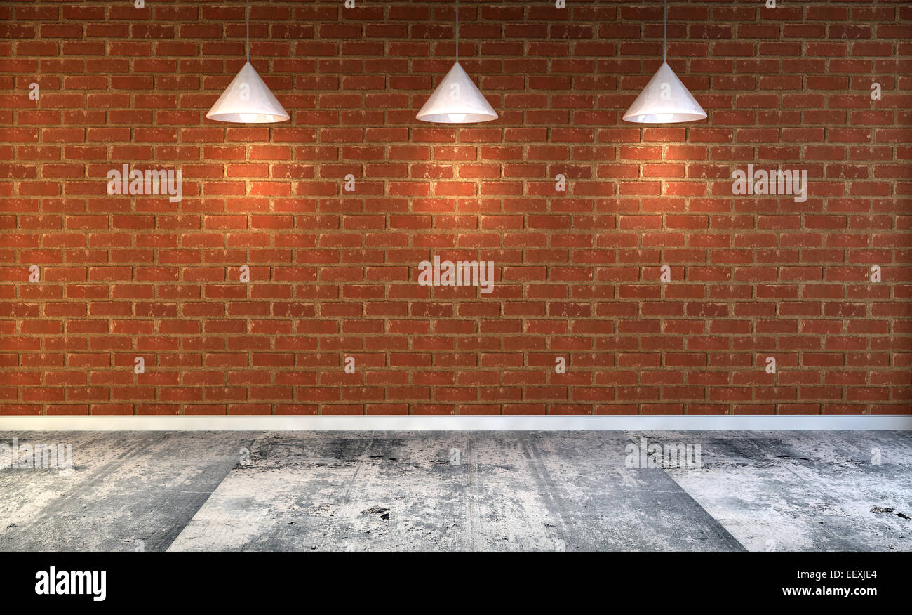 Parete vuota illuminata da lampade sopra,3d render Foto Stock
