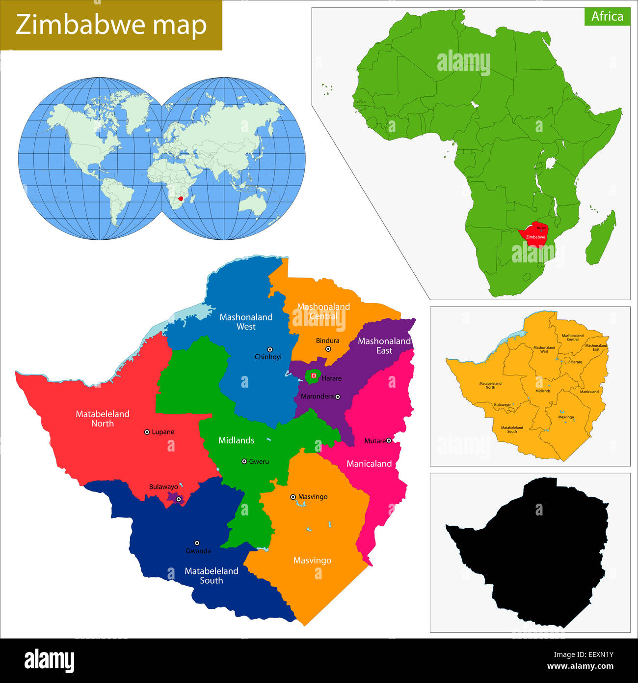 Mappa di Zimbabwe Foto Stock