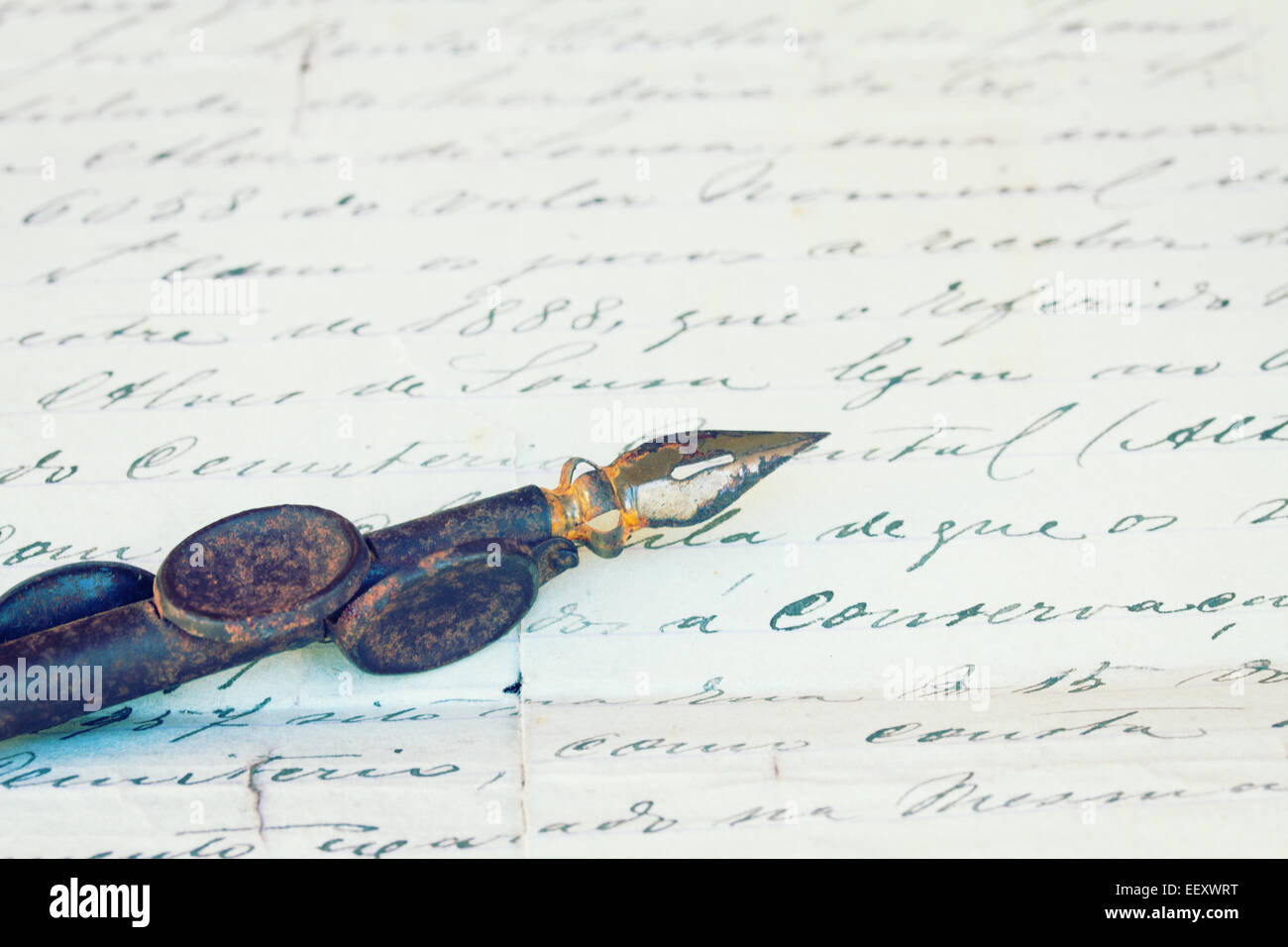 Cappello vintage penna e lettera di antiquariato Foto Stock