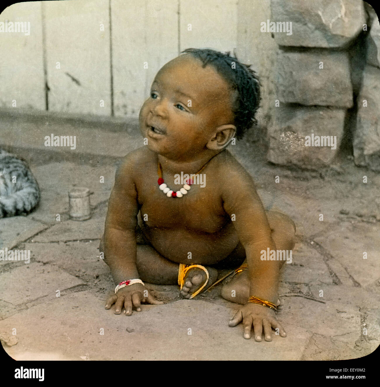 Bambino in terra Zulu, Sud Africa, Magic Lantern Slide, circa 1910 Foto Stock